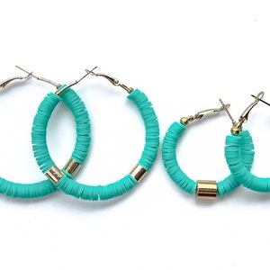Teal Hoop Earrings, Sea Green Earrings, Teal Beaded Hoops, Summer Hoops Green, Beachy Earrings, Summer Jewelry Teal, Colorful Summer Jewelry