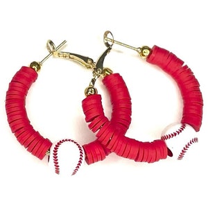 Red Baseball Earrings, Baseball Hoop Earrings, Red Sports Jewelry, Ole Miss Baseball Earrings, Red Team Jewelry, Atlanta Braves Accessories