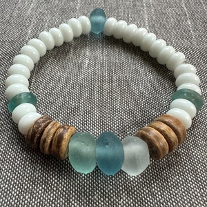 Beach Glass and Coconut Wood Bracelet