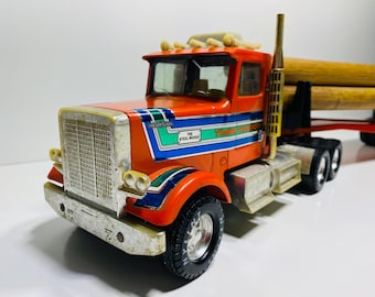 RARE Nylint Timber Transport Timberland Express, Pressed Steel Vintage Toy Truck, Log Hauler