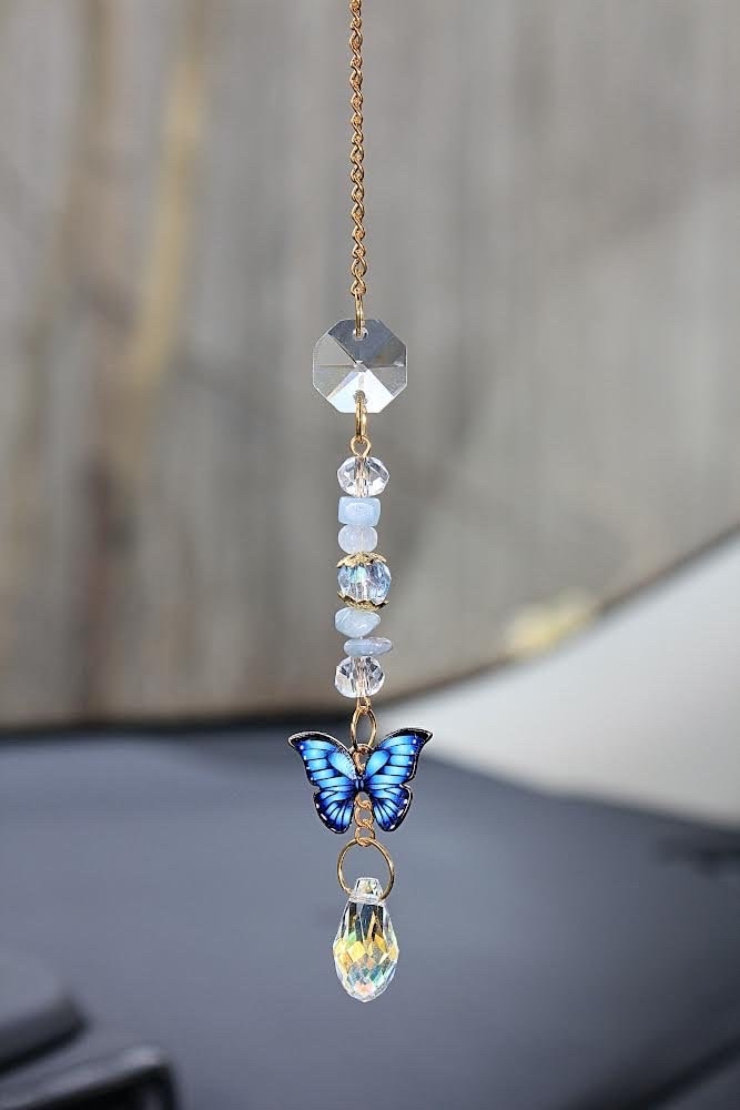 Simulated Butterfly Car Accessories Dashboard 4pcs- Pink Blue