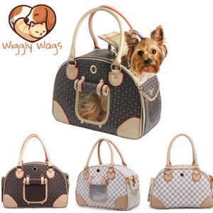 BETOP HOUSE Fashion Dog Carrier PU Leather Dog Handbag Dog Purse Cat Tote  Bag Pet Cat Dog Hiking Bag, Brown, Large