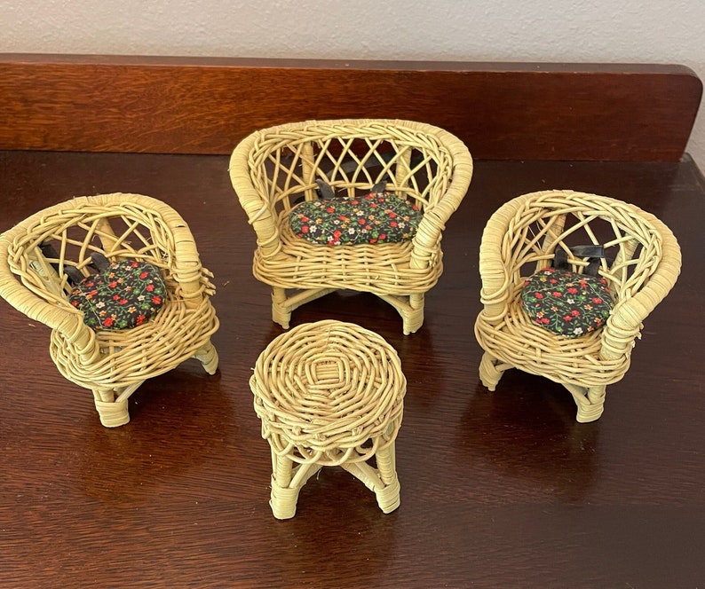 Wicker Rattan Barbie Doll Patio Set With RARE Cushions Etsy
