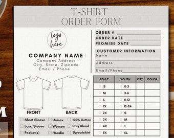Bon de commande de t-shirt, bon de commande de chemise, bon de commande de t-shirt, modèle de bon de commande, bon de commande, bon de commande imprimable, bon de commande de t-shirt