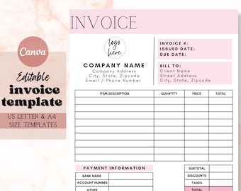 Invoice Template | Business Invoice | Printable Invoice | Invoice Form | Invoice Template Download | Custom Invoice Form | Canva Template