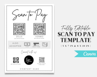 QR Code Zeichen, Scan To Pay Vorlage, Zahlungszeichen, QR Code Vorlage, Scan to Pay, QR Code Sign Business, Scan to Pay Zeichen, Zahlungszeichen Canva
