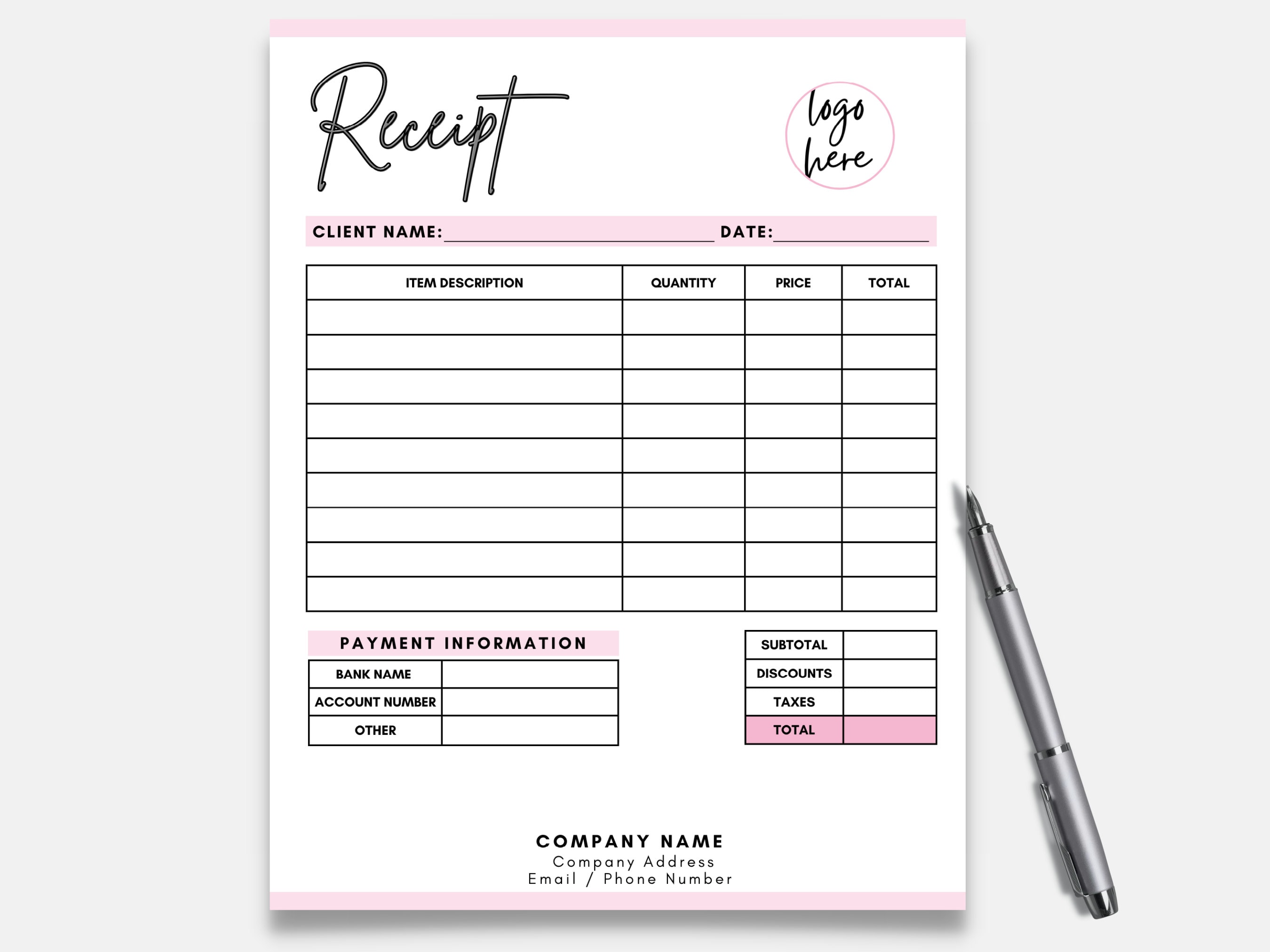 Plantilla de recibo, recibo de pequeña empresa, formulario de pedido personalizado, plantilla de formulario de pedido, plantilla de factura, formulario de recibo de pedido editable, recibo