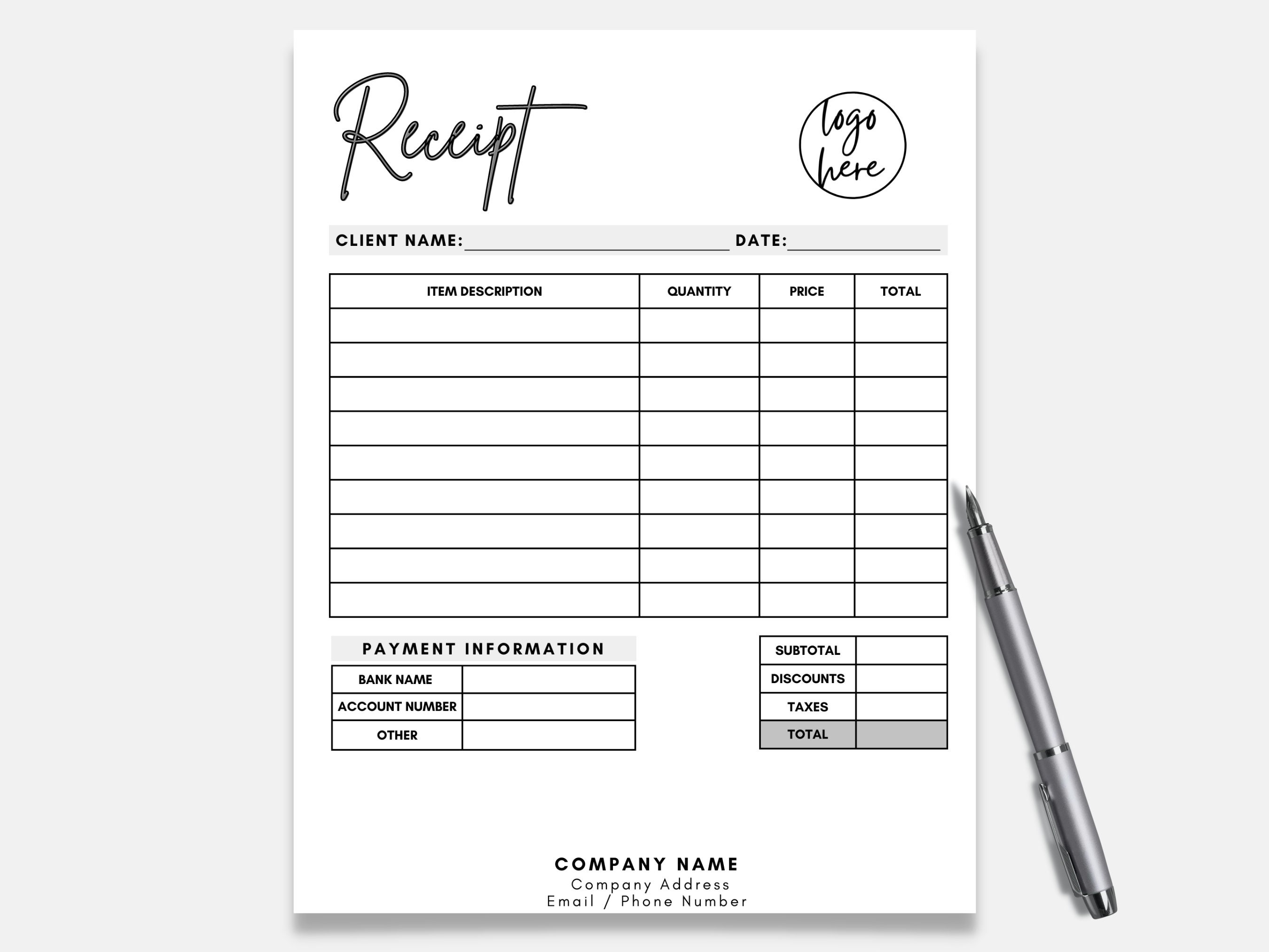 Receipt Template Small Business Receipt Custom Order Form Order