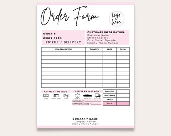 Order Form Template, Custom Order Form, Order Form, Printable Craft Order Form, Purchase Order Form, Order Form For Small Business