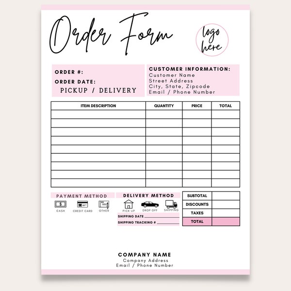 Order Form Template, Custom Order Form, Order Form, Printable Craft Order Form, Purchase Order Form, Order Form For Small Business