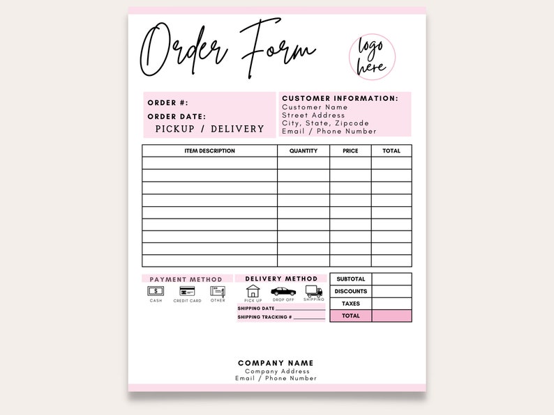 Order Form Template, Custom Order Form, Order Form, Printable Craft ...