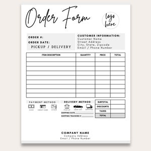 Order Form Template, Custom Order Form, Order Form, Printable Craft Order Form, Purchase Order Form, Order Form For Small Business