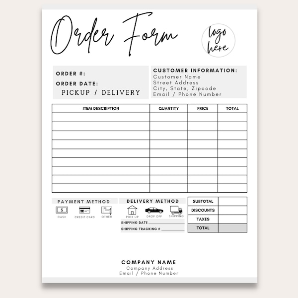 Order Form Template, Custom Order Form, Order Form, Printable Craft Order Form, Purchase Order Form, Order Form For Small Business