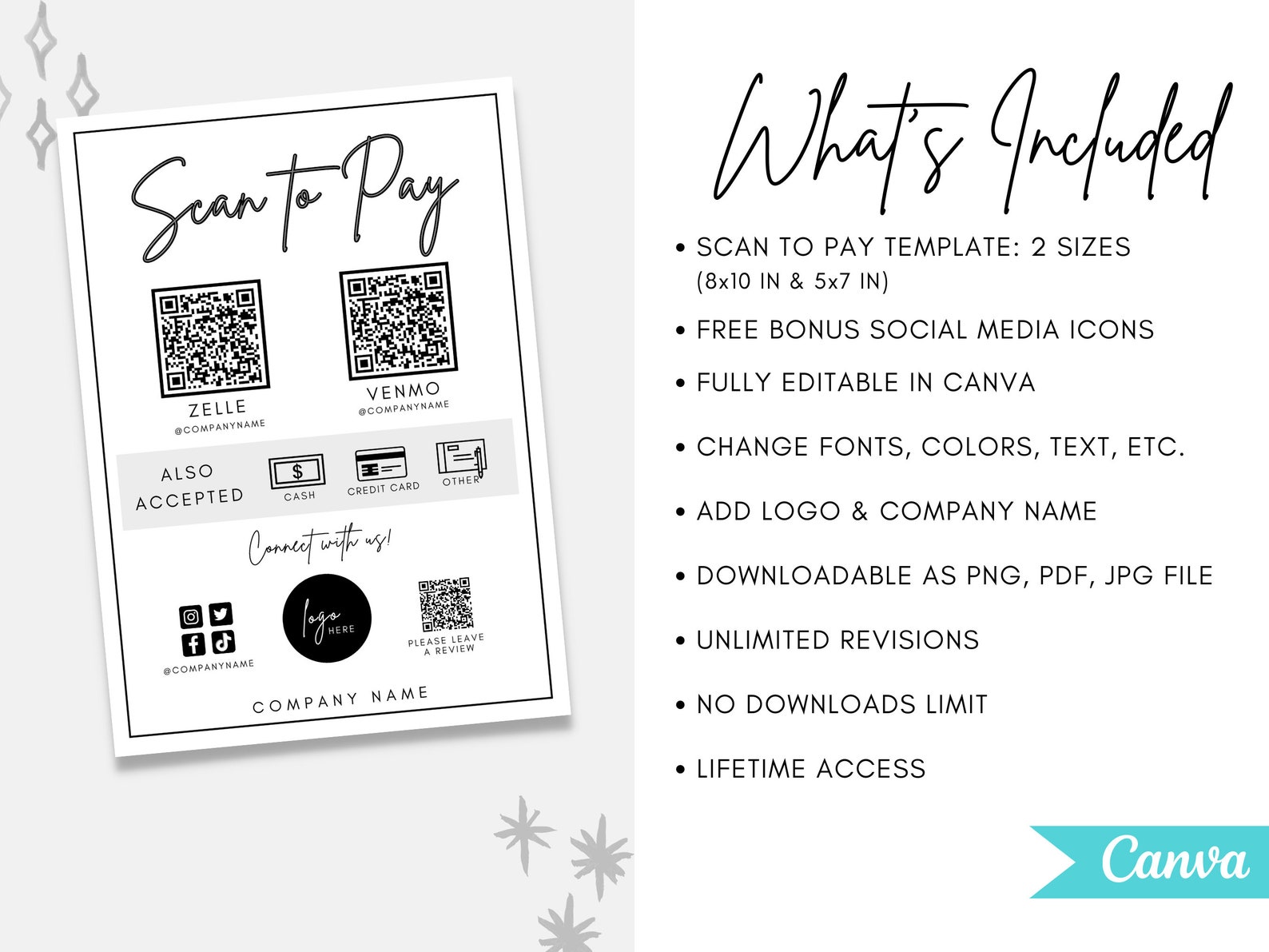 QR Code Sign Scan to Pay Template Payment Sign QR Code Etsy