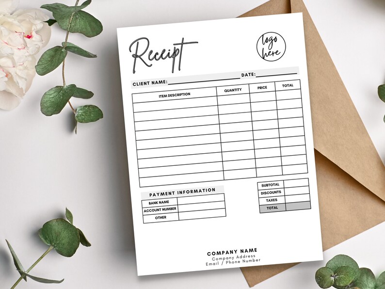 Receipt Template, Small Business Receipt, Custom Order Form, Order Form