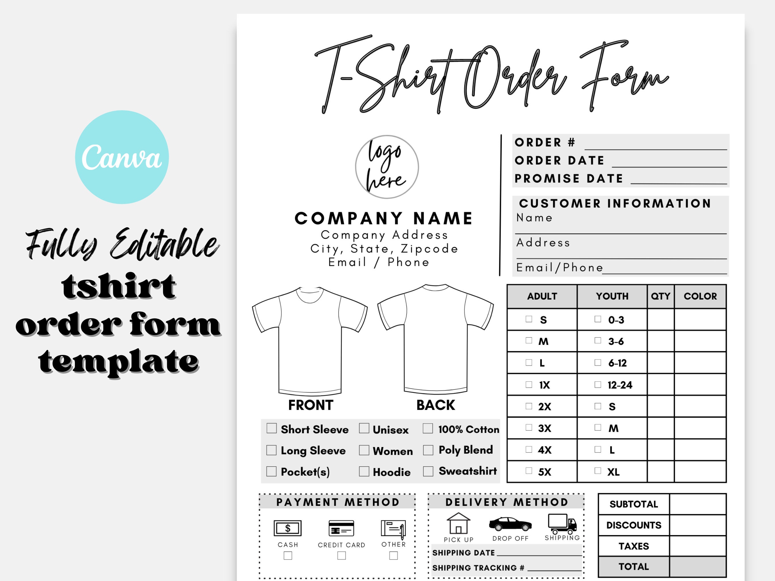 tshirt-order-form-shirt-order-form-template-t-shirt-order-etsy