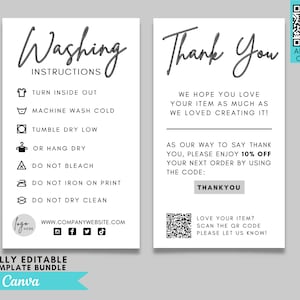 Editable Care Instructions, Washing Instructions Template, Garment Care Card, Care Card For Shirts, Shirt Care Card, Shirt Packaging