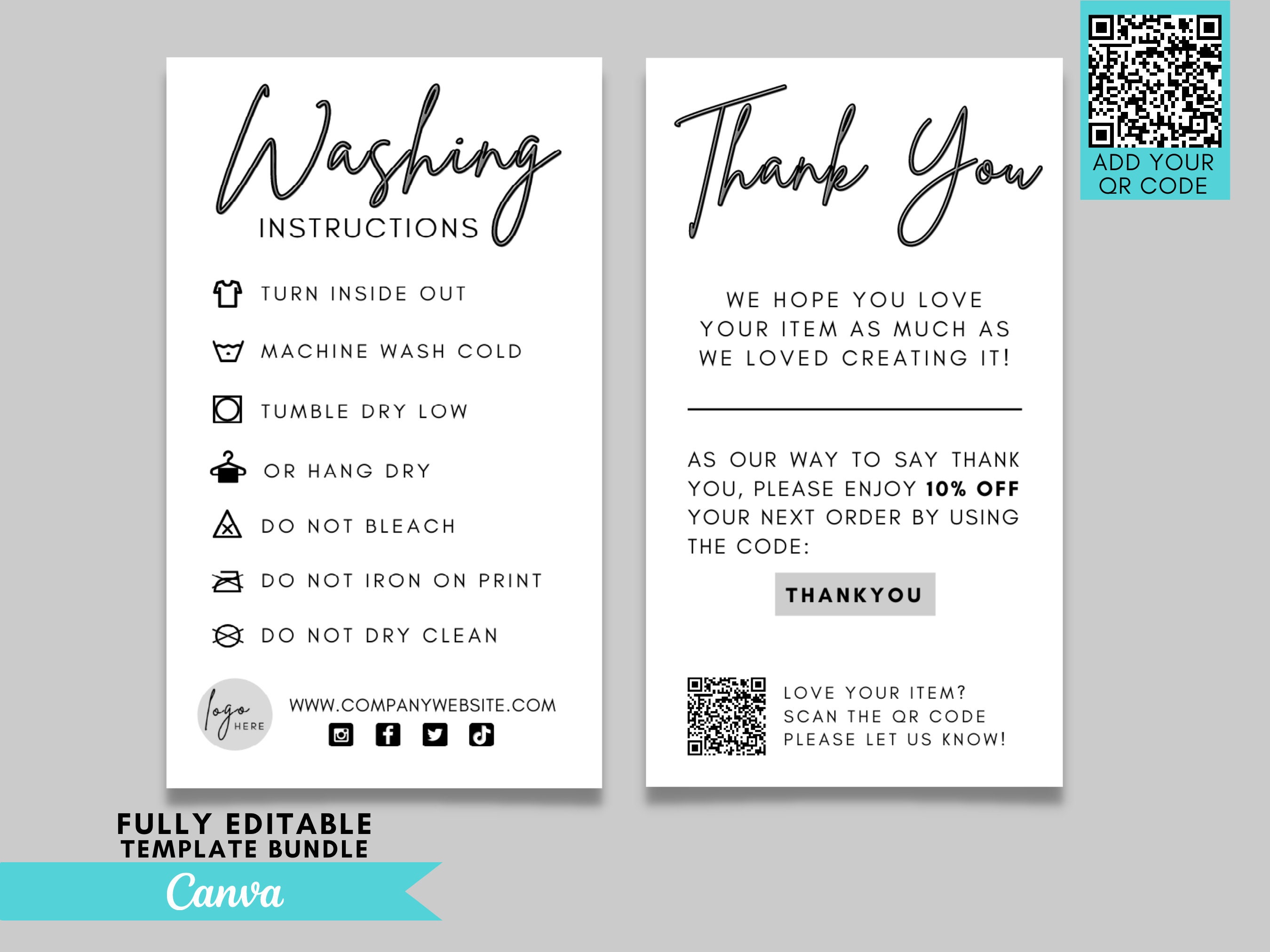 Editable Care Instructions Washing Instructions Template Etsy