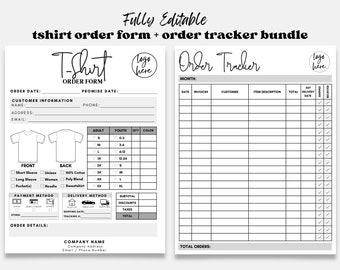 Tshirt Order Form, Shirt Order Form Template, T shirt Order Form, Custom Order Form, Order Form, Purchase Order Form, T-Shirt Order Form