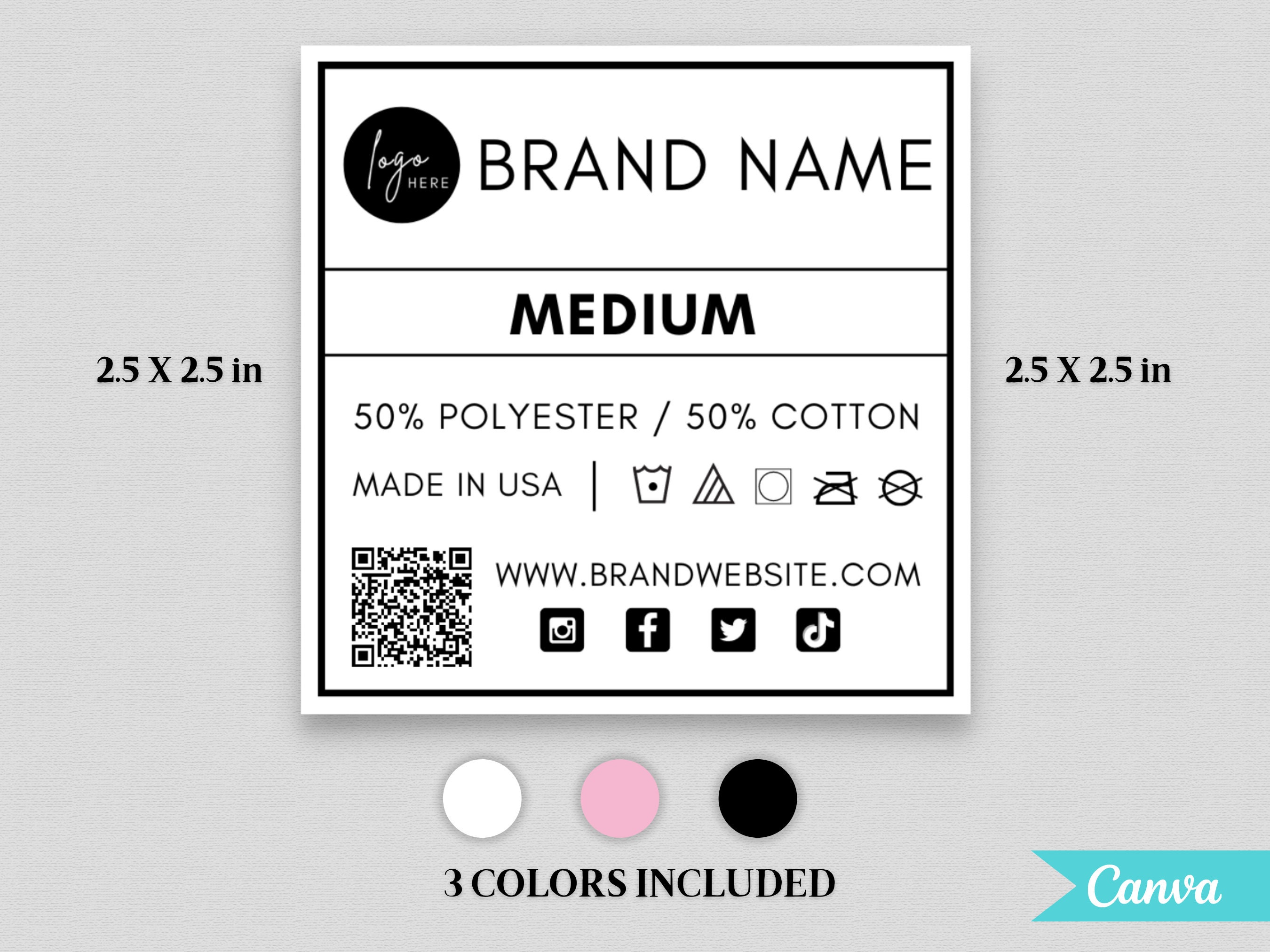 Printable Clothing Labels, Clothing Size Labels, Custom Clothing Tags,  Clothing Care Labels, Clothing Tag Template, Neck Label, Clothing Tag 