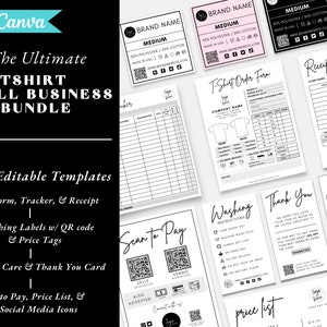 Small Business Bundle, Printable Clothing Labels, Tshirt Order Form, Care Instructions, Receipt Template, QR Code Sign, Price Tag, Care Card