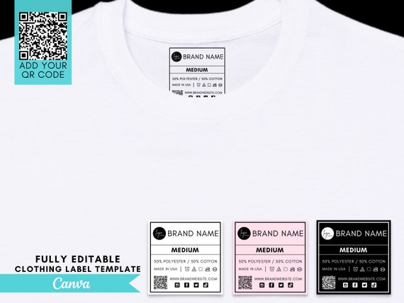 Printable Clothing Labels, Clothing Size Labels, Custom Clothing Tags,  Clothing Care Labels, Clothing Tag Template, Neck Label, Clothing Tag 