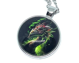 Green Dragon Pendant Necklace: Fantasy Resin Jewelry