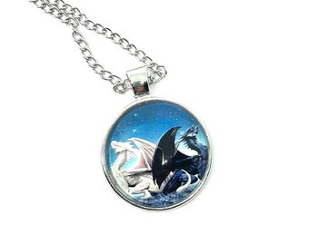 Ying Yang Dragons Resin Pendant Necklace