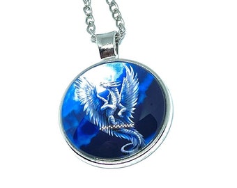 Blue Dragon Resin Pendant Necklace: Full Moon Jewelry