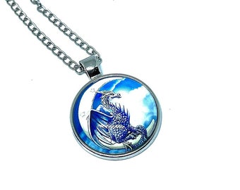 Blue Moon Dragon Resin Pendant Necklace