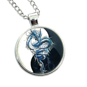Dragon Necklace, Unique Dragon Pendant Gift, Ying Yang Dragon Resin Necklace
