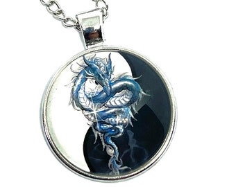 Dragon Necklace, Unique Dragon Pendant Gift, Ying Yang Dragon Resin Necklace