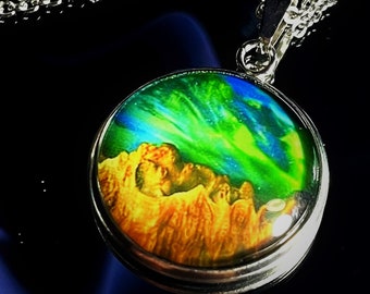 Glow in the Dark Resin Necklace: Aurora Borealis Pendant Gift