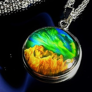 Green Mountain Resin Necklace, Glow in the dark Necklace, Aurora Necklace, Unique Pendant Gift