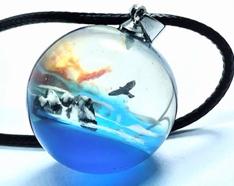 Sky Necklace, Bird Snow Mountain Necklace, Resin Necklace, Glow in The Dark Necklace