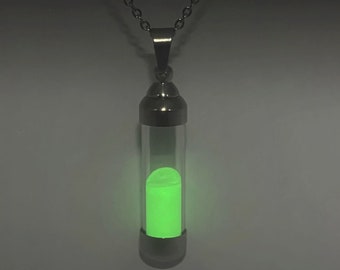Green Glow in the Dark Cylinder Necklaces, Capsule Necklace, Tube Glowing Necklace