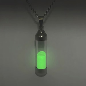 Green Glow in the Dark Cylinder Necklaces, Capsule Necklace, Tube Glowing Necklace