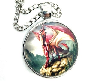 Red Dragon Pendant Necklace: Fantasy Art Jewelry