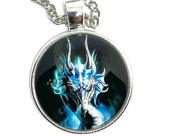 Blue Fire Dragon Necklace: Unique Resin Pendant