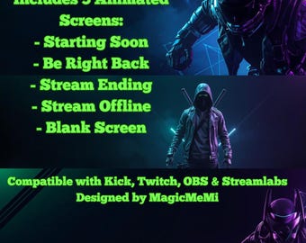 Cyber Glow Stream Pack for Kick or Twitch | Animated Screens  Overlays