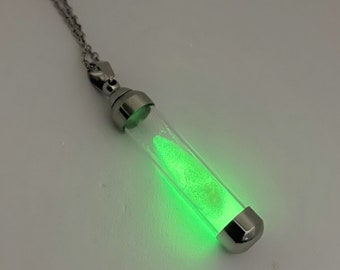 Glow in the Dark Cylinder Necklaces, Long Capsule Necklace, Tube Glowing Necklace