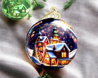 Magical Winter Village Ornament - Handcrafted 3" Wooden Christmas Charm