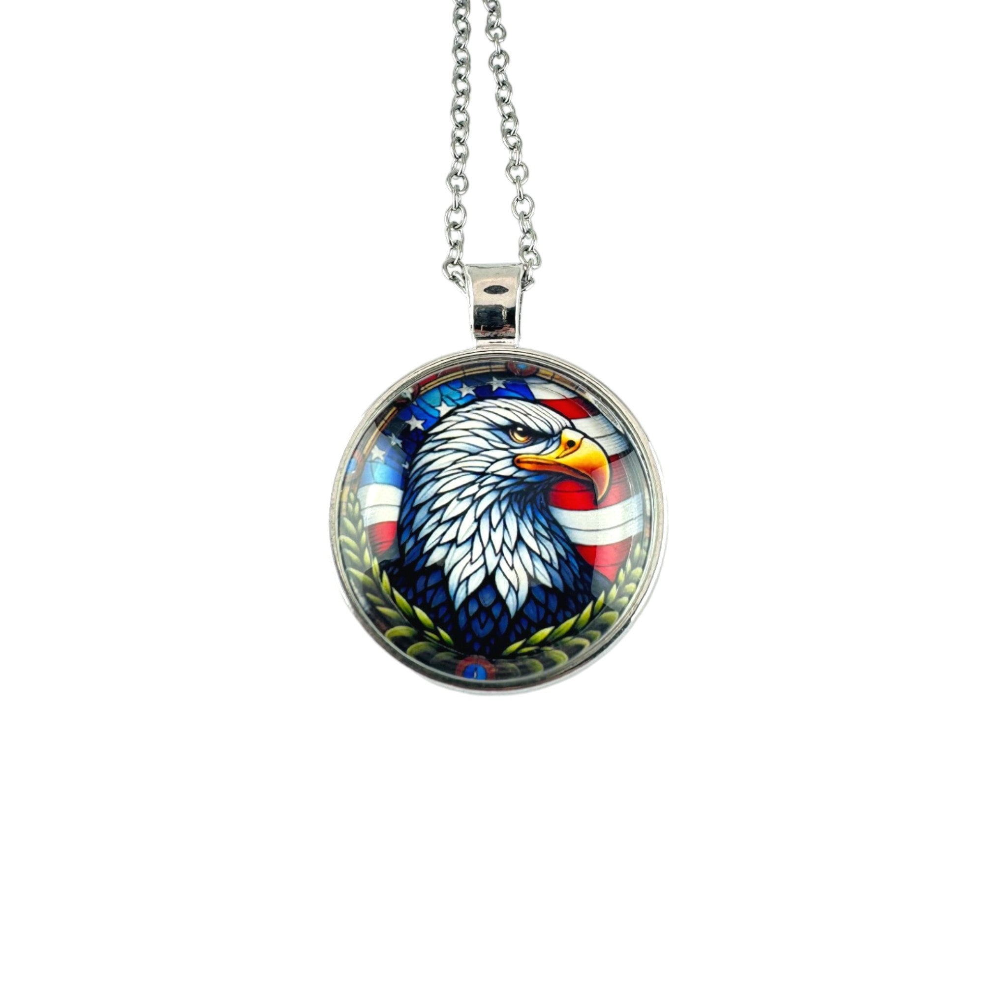 Collier Pendentif Aigle Drapeau Américain En Acier Inoxydable Doré - Neuf Sans Emballage