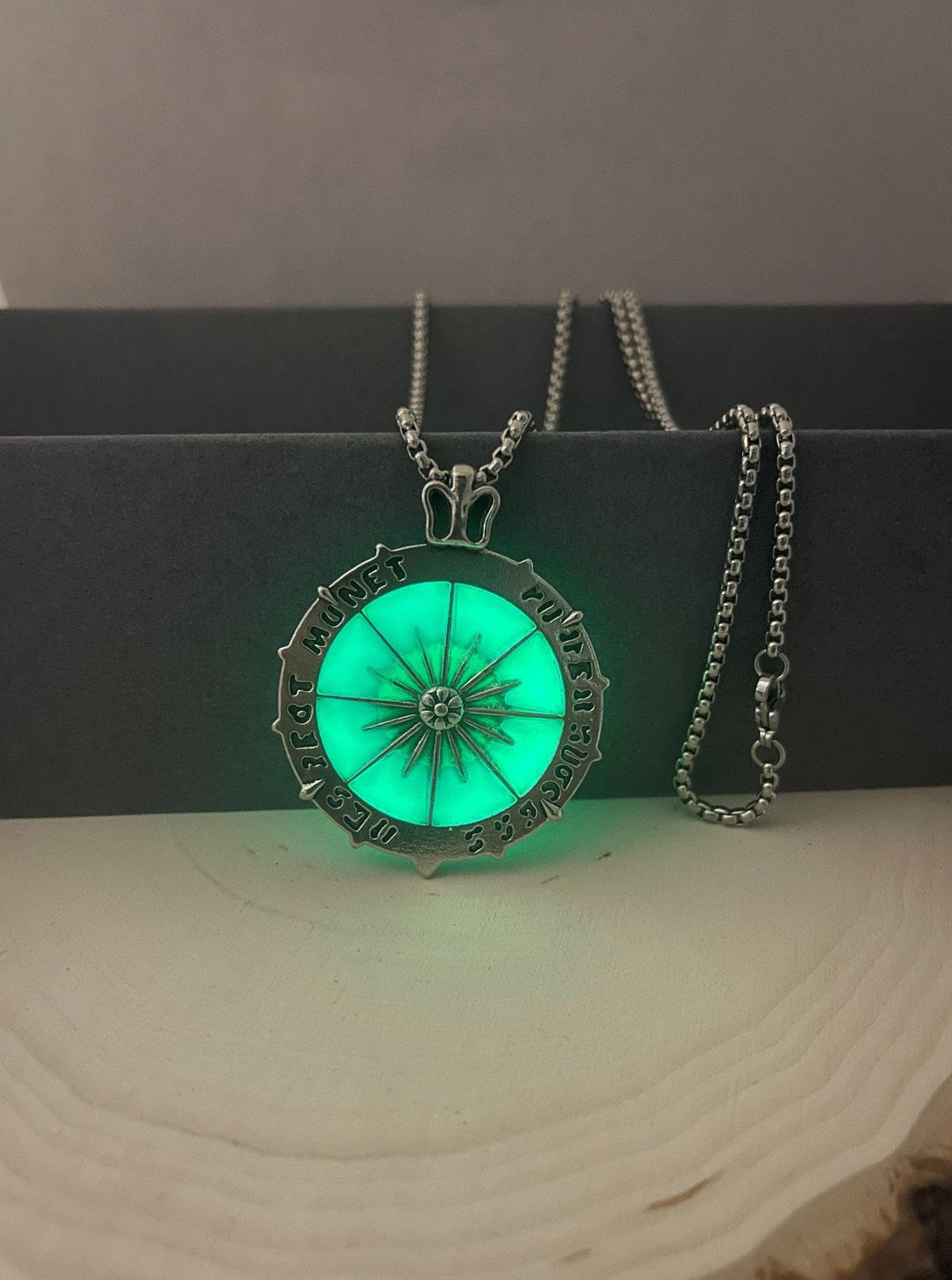 Compass Necklace, Glow in the Dark Necklace, Glowing Compass Resin