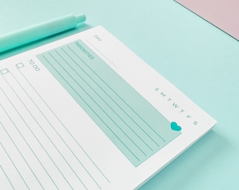 Teal To-Do List Notepad – 4.25" x 6.25" Daily Planner with Priorities Section – 50 Sheets