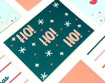 Retro Christmas Postcard Set: Hand-Drawn Holiday Cards