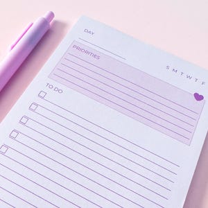 Purple To-Do Notepad | 4.25" x 6.25" Checklist Pad with Priorities Section – 50 Sheets