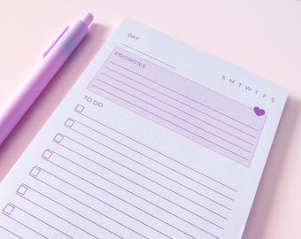 Purple To-Do Notepad | 4.25" x 6.25" Checklist Pad with Priorities Section – 50 Sheets