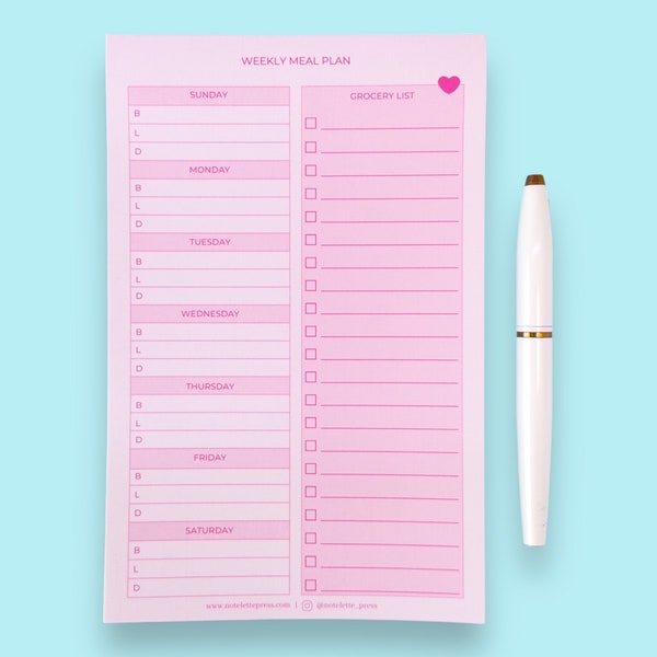 Note Pad for Meal Plan Grocery List for Meal Prep Organization Grocery List with Check Boxes 7 day Meal Prep Note Pad Weekly Meal Plan Pad