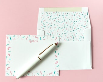 Pink & Teal Note Card Set, Stationery with Envelopes